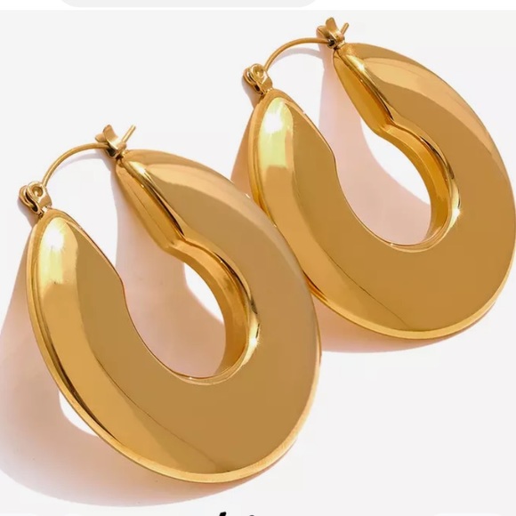 18k Gold Plated Titaium Handcrafted Minimalist Earrings 2.5” - Picture 4 of 11